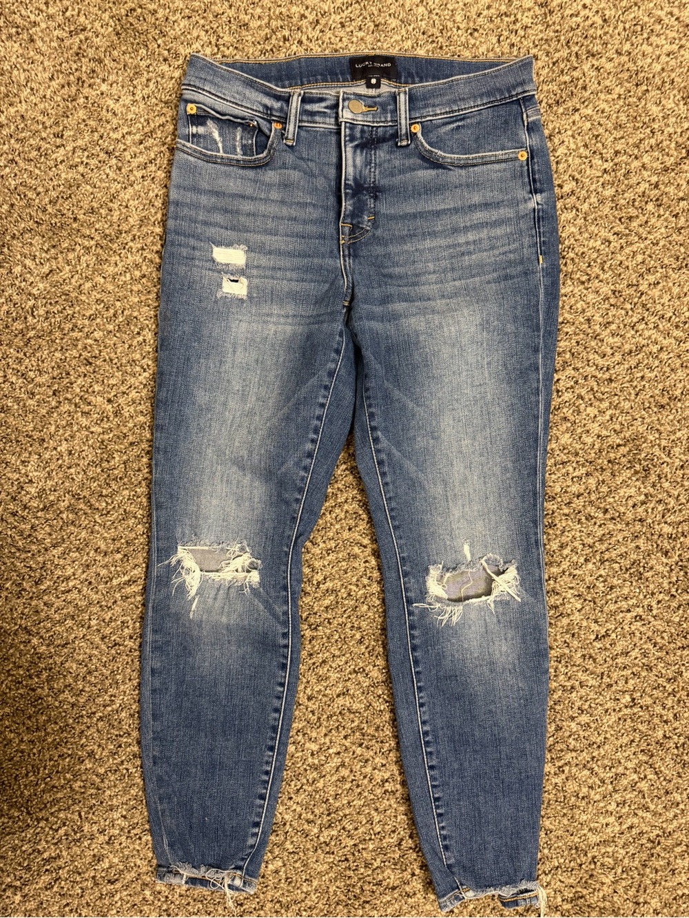 Lucky Brand Medium Blue Distressed Skinny Jeans